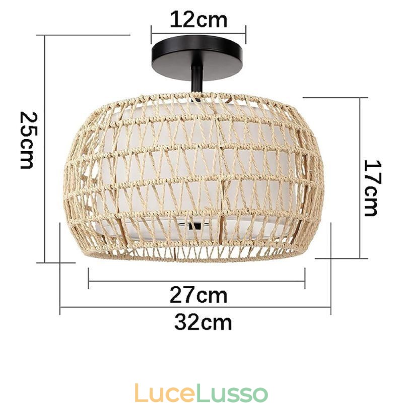 Paralume rotondo in tessuto di corda di carta da 32 cm, 3 luci