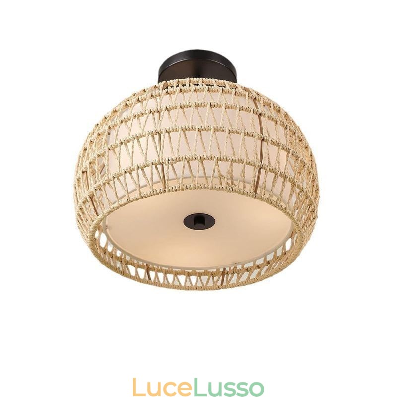 Paralume rotondo in tessuto di corda di carta da 32 cm, 3 luci