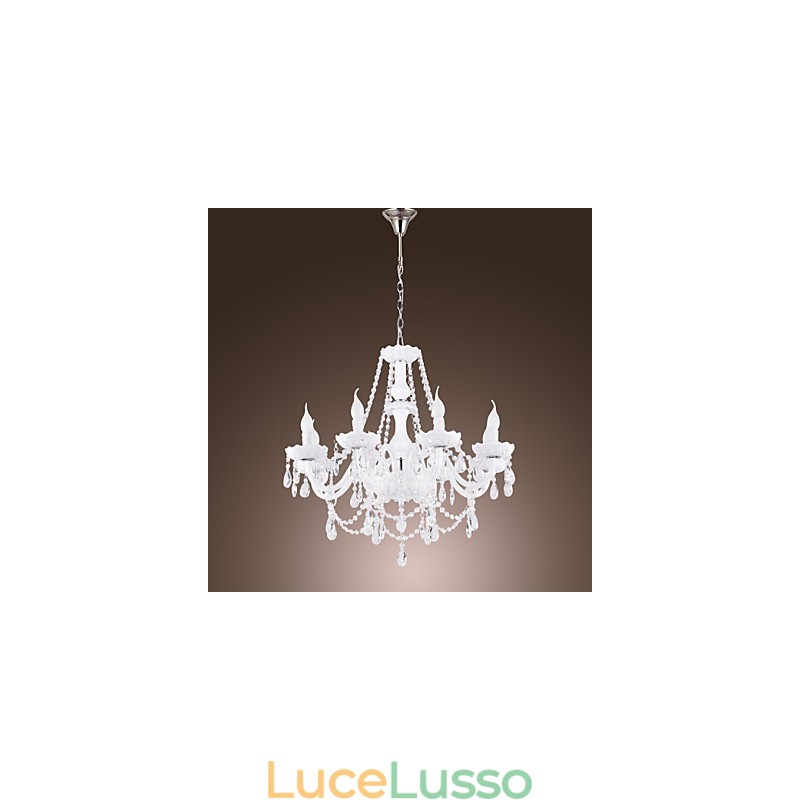 Lampadario Cristallo Bianco Moderno Soggiorno 8 Luci