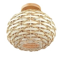 Paralume in rattan intrecciato con corda di carta color zucca, montaggio a filo