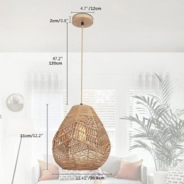 Lampada da soffitto retrò nordica con paralume in corda di carta naturale intrecciata a mano