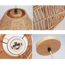 Lampada da soffitto retrò nordica con paralume in corda di carta naturale intrecciata a mano