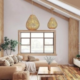 Lampada da soffitto retrò nordica con paralume in corda di carta naturale intrecciata a mano