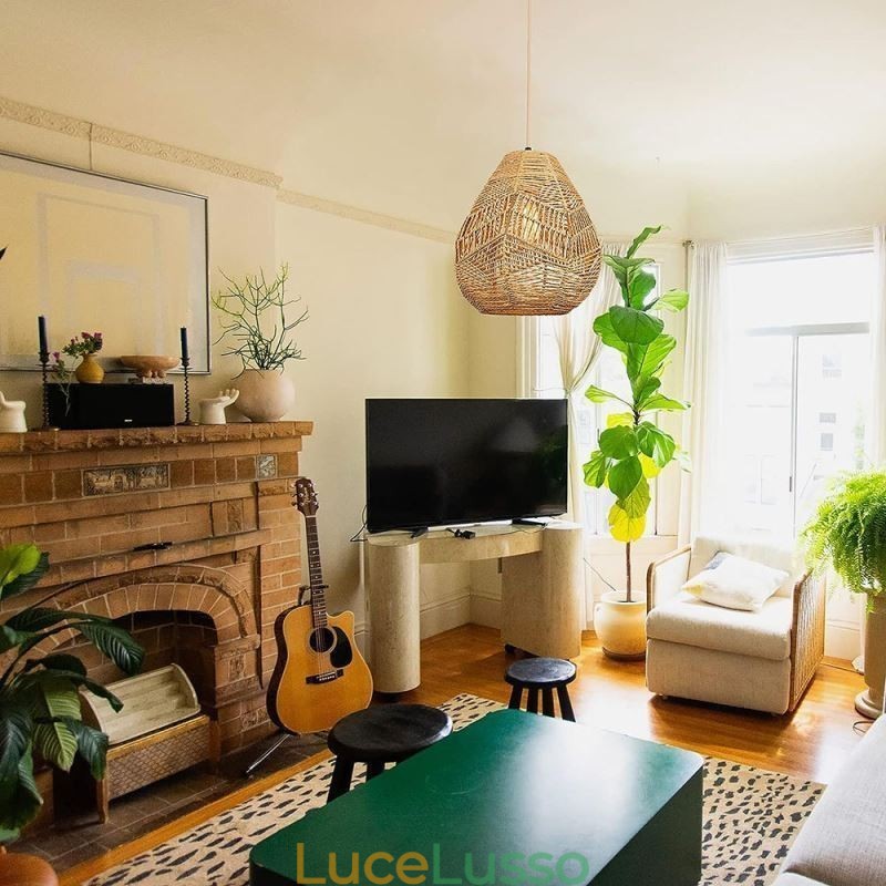 Lampada da soffitto retrò nordica con paralume in corda di carta naturale intrecciata a mano
