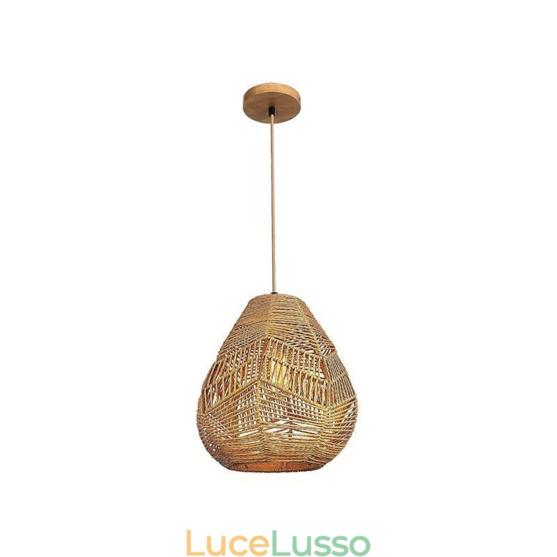 Lampada da soffitto retrò nordica con paralume in corda di carta naturale intrecciata a mano