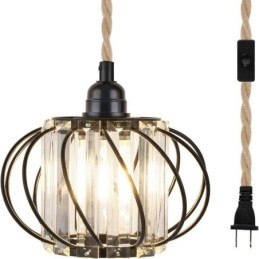 Lampada da soffitto retrò in stile country, con corda di canapa, lampada da comodino in ferro con spina