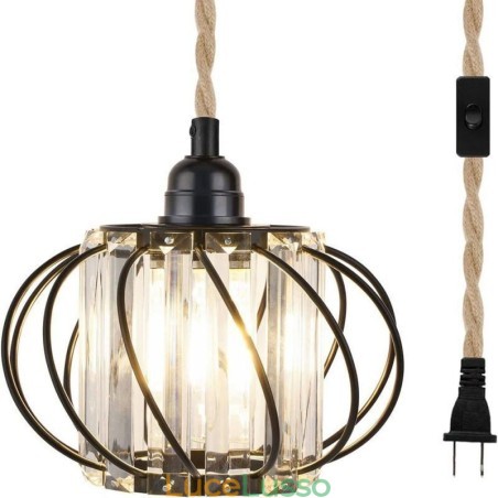 Lampada da soffitto retrò in stile country, con corda di canapa, lampada da comodino in ferro con spina Lampada da soffitto retrò in stile country, con corda di canapa, lampada da comodino in ferro con spina