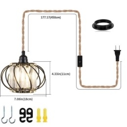 Lampada da soffitto retrò in stile country, con corda di canapa, lampada da comodino in ferro con spina
