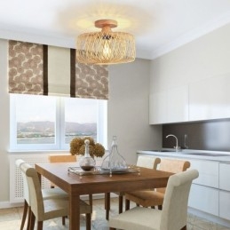 Lampada da soffitto retrò a doppio strato con paralume in bambù intrecciato a mano