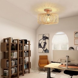 Lampada da soffitto retrò a doppio strato con paralume in bambù intrecciato a mano