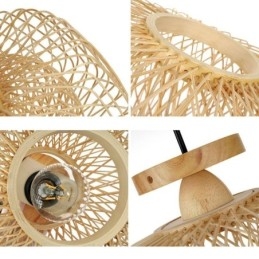 Lampada da soffitto retrò a doppio strato con paralume in bambù intrecciato a mano
