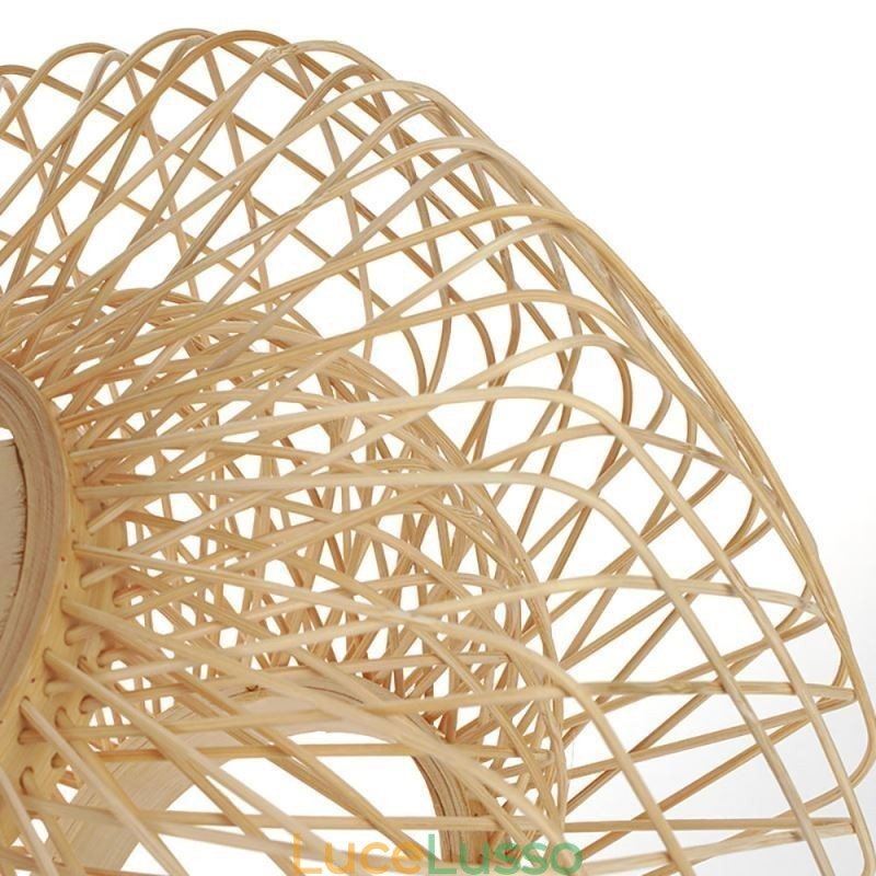 Lampada da soffitto retrò a doppio strato con paralume in bambù intrecciato a mano