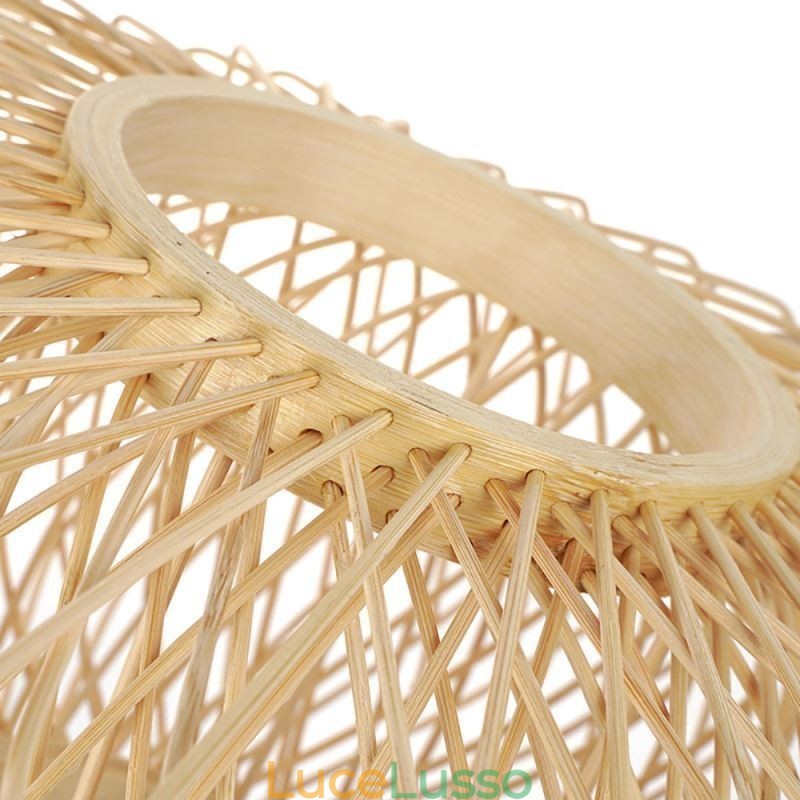 Lampada da soffitto retrò a doppio strato con paralume in bambù intrecciato a mano