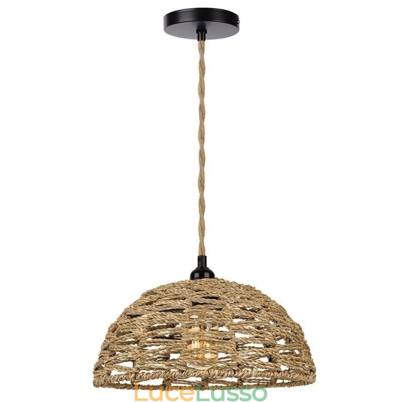Lampada a sospensione retrò country in corda di carta intrecciata a mano, paralume da 30 cm
