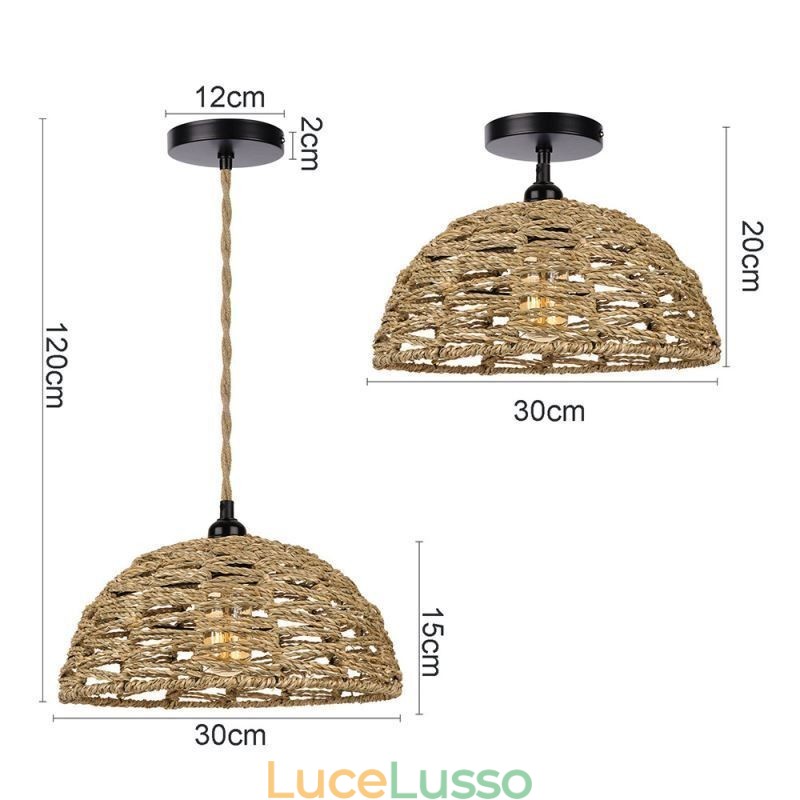 Lampada a sospensione retrò country in corda di carta intrecciata a mano, paralume da 30 cm