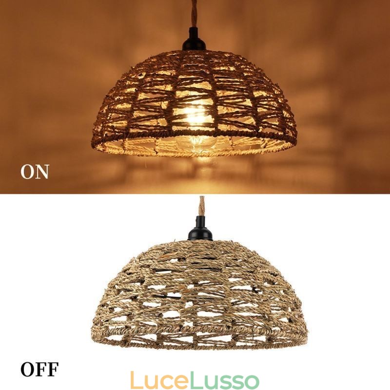 Lampada a sospensione retrò country in corda di carta intrecciata a mano, paralume da 30 cm