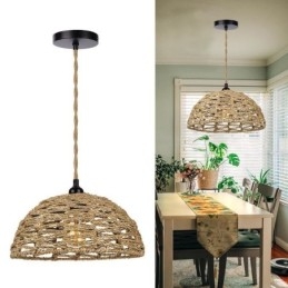 Lampada a sospensione retrò country in corda di carta intrecciata a mano, paralume da 30 cm