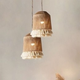 Lampada a sospensione rustica in stile bohémien, lampada da soffitto con nappe in corda di canapa