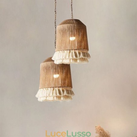 Lampada a sospensione rustica in stile bohémien, lampada da soffitto con nappe in corda di canapa Lampada a sospensione rustica in stile bohémien, lampada da soffitto con nappe in corda di canapa
