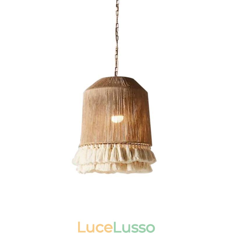 Lampada a sospensione rustica in stile bohémien, lampada da soffitto con nappe in corda di canapa