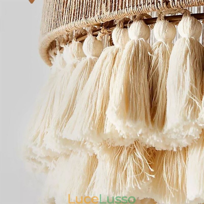Lampada a sospensione rustica in stile bohémien, lampada da soffitto con nappe in corda di canapa