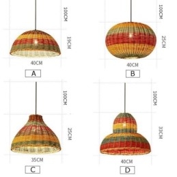 Lampada a sospensione in bambù e rattan con paralume intrecciato a mano a strisce colorate