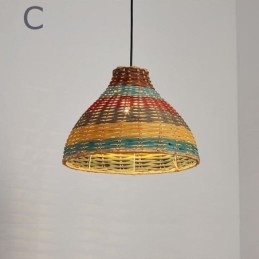 Lampada a sospensione in bambù e rattan con paralume intrecciato a mano a strisce colorate