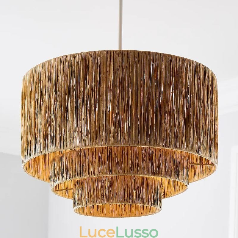 Lampada a sospensione retrò country con paralume in corda di carta multistrato e lampada da soffitto