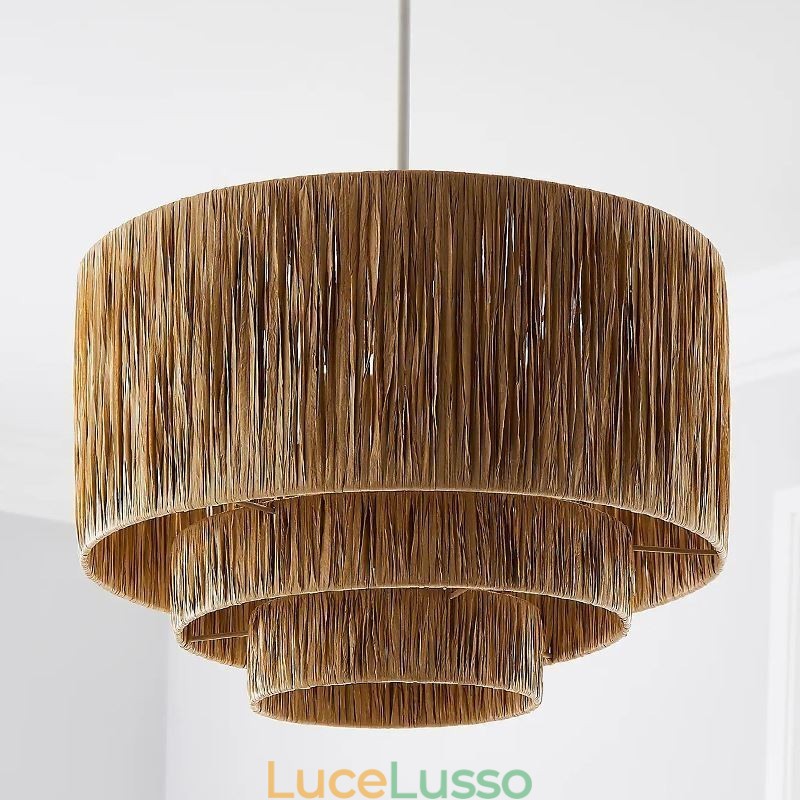 Lampada a sospensione retrò country con paralume in corda di carta multistrato e lampada da soffitto