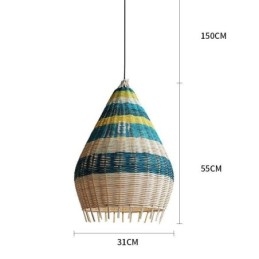 Lampada a sospensione in bambù e rattan con paralume intrecciato a mano a strisce