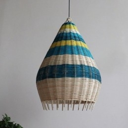 Lampada a sospensione in bambù e rattan con paralume intrecciato a mano a strisce