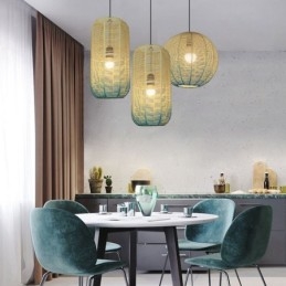 Lampada a sospensione in corda di carta, stile country retrò, lampada da soffitto blu sfumato