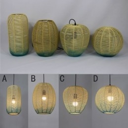 Lampada a sospensione in corda di carta, stile country retrò, lampada da soffitto blu sfumato