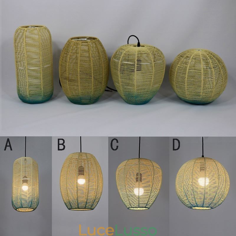 Lampada a sospensione in corda di carta, stile country retrò, lampada da soffitto blu sfumato