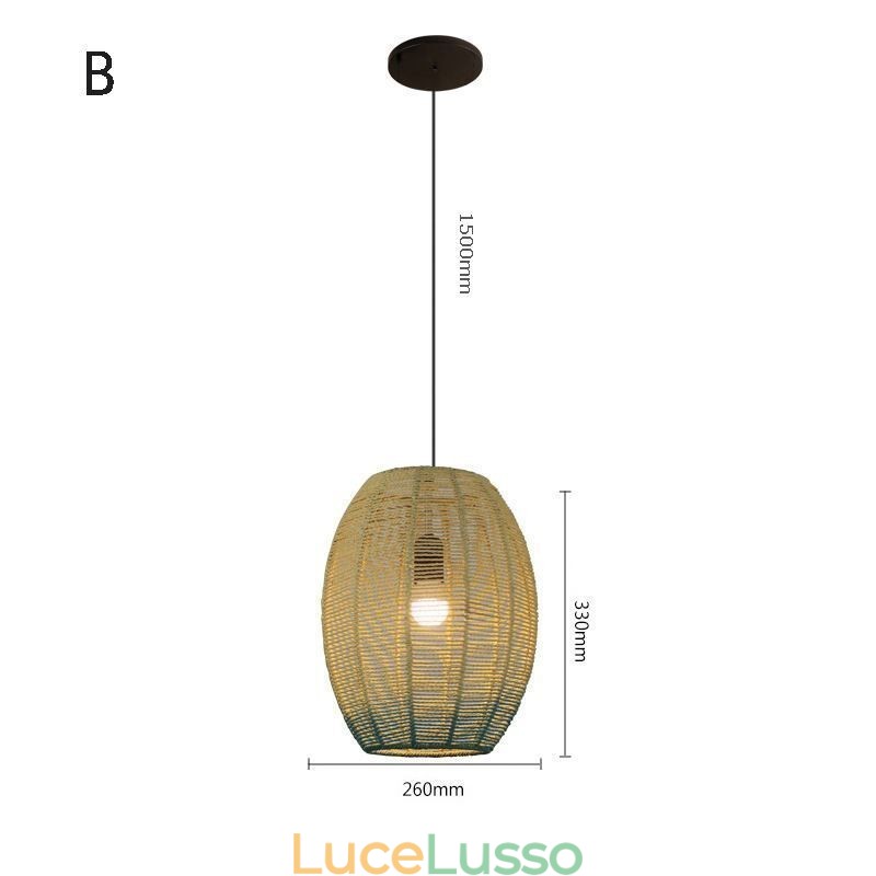Lampada a sospensione in corda di carta, stile country retrò, lampada da soffitto blu sfumato