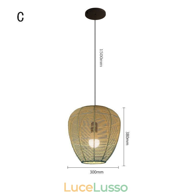 Lampada a sospensione in corda di carta, stile country retrò, lampada da soffitto blu sfumato