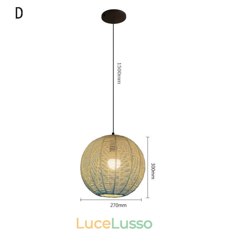 Lampada a sospensione in corda di carta, stile country retrò, lampada da soffitto blu sfumato