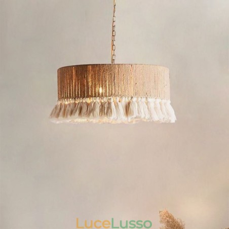 Lampada a sospensione retrò in stile bohémien con nappa in corda di canapa Lampada a sospensione retrò in stile bohémien con nappa in corda di canapa