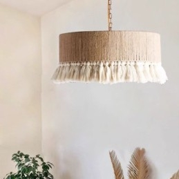 Lampada a sospensione retrò in stile bohémien con nappa in corda di canapa