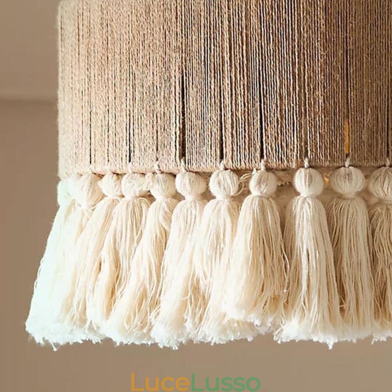 Lampada a sospensione retrò in stile bohémien con nappa in corda di canapa