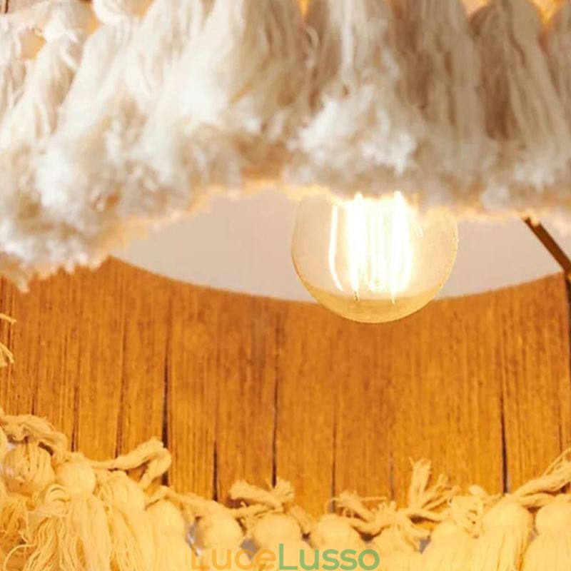 Lampada a sospensione retrò in stile bohémien con nappa in corda di canapa