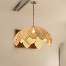 Lampada a sospensione Rattan Lotus Cafe Retro Lampada da soffitto in rattan artistico