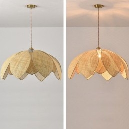 Lampada a sospensione Rattan Lotus Cafe Retro Lampada da soffitto in rattan artistico