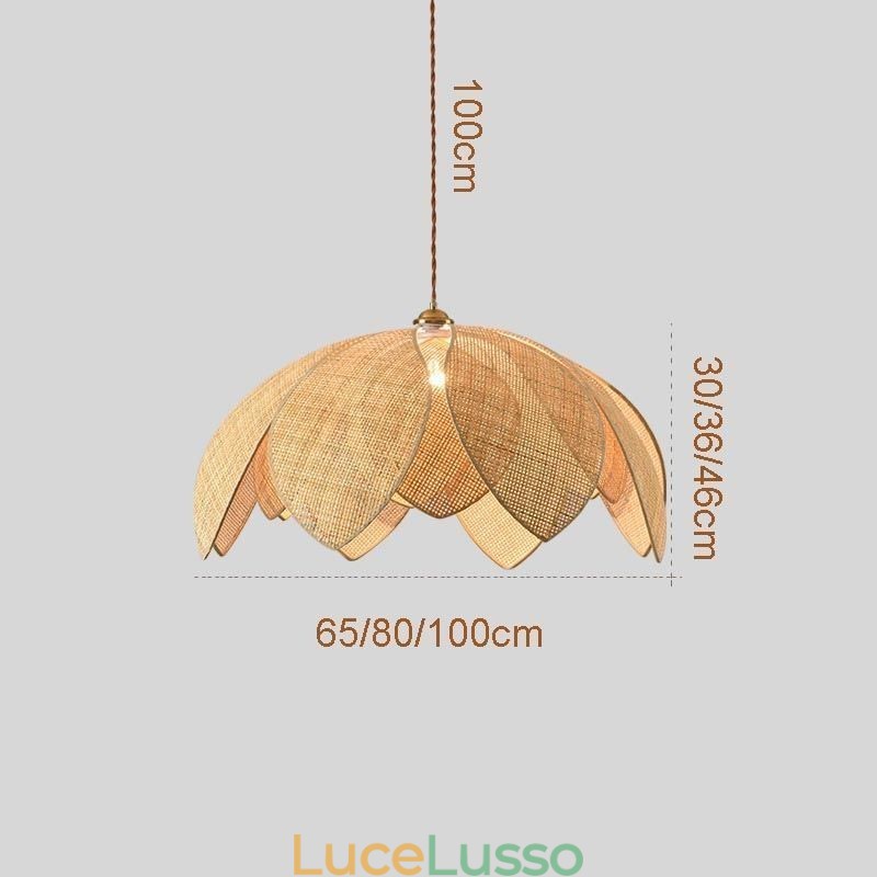 Lampada a sospensione Rattan Lotus Cafe Retro Lampada da soffitto in rattan artistico
