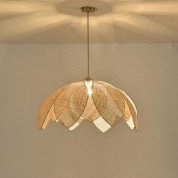 Lampada a sospensione Rattan Lotus Cafe Retro Lampada da soffitto in rattan artistico