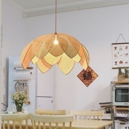 Lampada a sospensione Rattan Lotus Cafe Retro Lampada da soffitto in rattan artistico