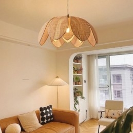 Lampada a sospensione Rattan Lotus Cafe Retro Lampada da soffitto in rattan artistico