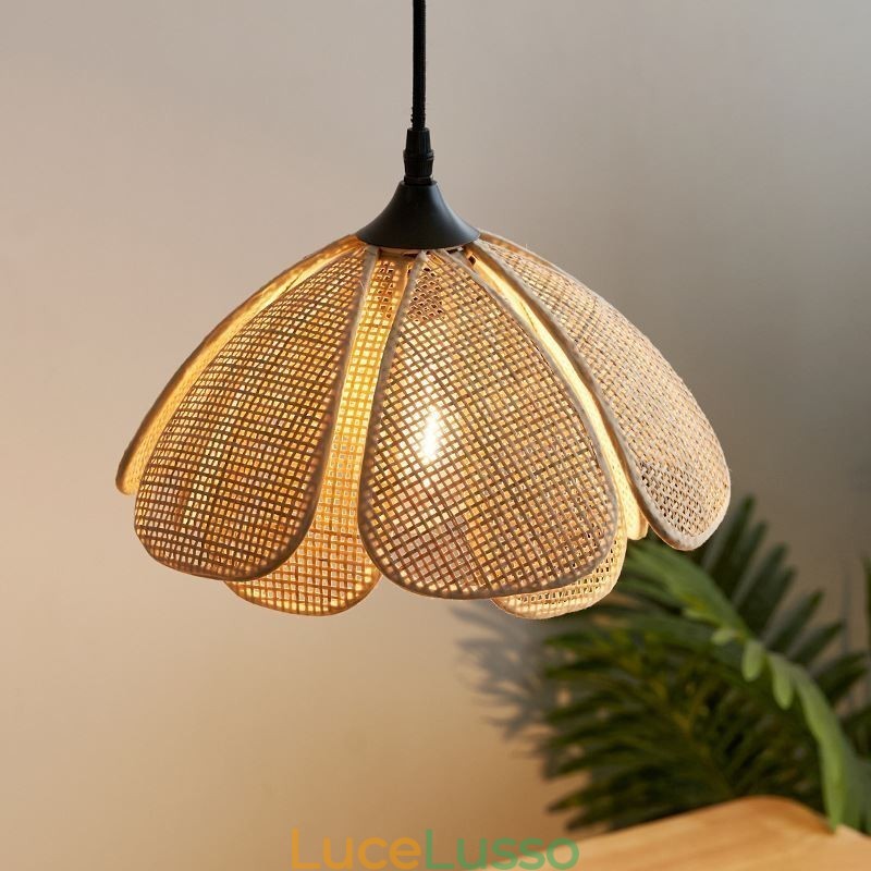 Lampada a sospensione in rattan Lampada da soffitto retrò in rattan
