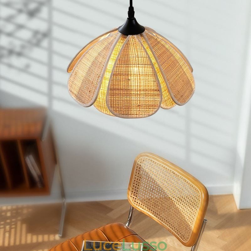 Lampada a sospensione in rattan Lampada da soffitto retrò in rattan