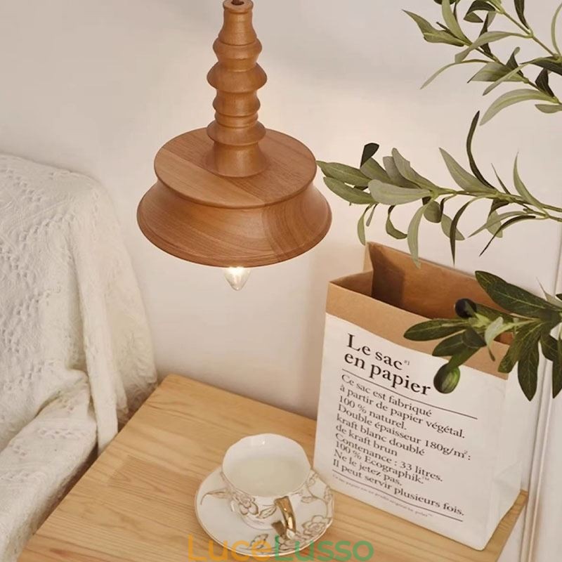 Lampada a sospensione in legno di gomma Ins Vintage Lampada a sospensione